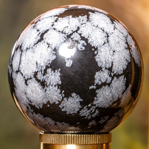 Wholesale Black Snowflake Obsidian Stone Sphere Polished Round Hand <b>Ball</b> Office Home Decorative Ornament - Product Image 1