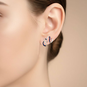 Nueva Colección, Diseño Curvo, Oro Blanco Sólido de 18K, Diamantes Naturales, Piedras Preciosas Naturales, Aretes de Zafiro para Mujer, Uso Diario - Product Image 3