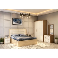 Ensemble de meubles de chambre à coucher en bois avec tête de lit de rangement, table de chevet, commode, miroir et tiroirs