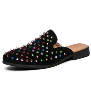 Renkli başak perçin boyutu 38-47 erkekler rahat terlik fantezi kayma dayanıklı yarım loafer ayakkabılar - Product Image 4