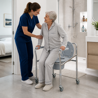 Siège de toilette mobile pour fauteuil roulant avec seau amovible, coussin imperméable et accoudoirs fixes – Équipement de soins pour le transfert de patients