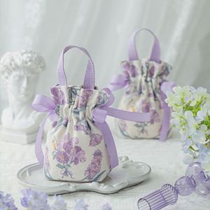 Bolsa de Regalo con Estampado Floral para Recuerdos de Boda, Bolsa de Dulces Vintage para Fiestas, Bolsa de Lona con Cordón y Asa - Product Image 1