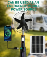 Ventilador de Pie Recargable de 16/18 Pulgadas con Energía Solar, Motor de CC de 12V, 5 Aspas, Luces LED y Control Remoto
