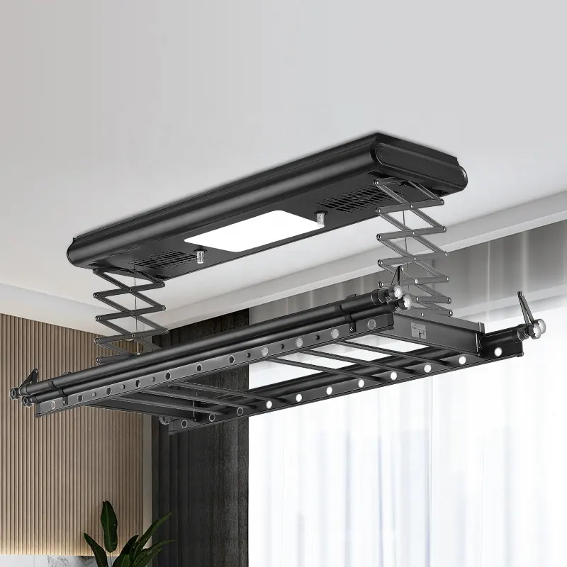 Nice Space Saver Electric Ceiling Mounted Laundry Drying Rack Black Skirt Aluminum