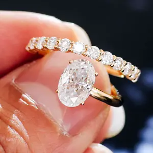 普罗旺斯精品珠宝复古环绕2克拉彩色椭圆形莫桑石高级定制订婚戒指18k金戒指