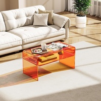 Table basse moderne en acrylique pour salon, hôtel, entrepôt, avec un design rectangulaire transparent et une étagère de rangement ouverte