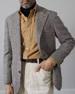 Blazers de costume modernes à <span class=keywords><strong>carreaux</strong></span> 100% laine, noir et <span class=keywords><strong>gris</strong></span> de haute qualité pour hommes - Product Image 1