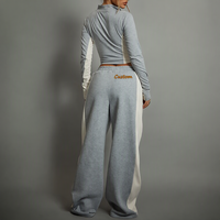 Ensemble de survêtement 2 pièces personnalisé pour femme, color block, veste courte à col montant et fermeture éclair quart de tour, pantalon de survêtement large, style streetwear, tenue d'automne