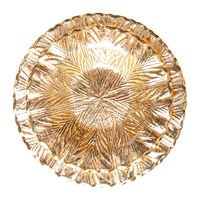 Assiette de présentation de luxe écologique en verre sans plomb avec feuille d'or et motif soleil, bord festonné, pour décoration de banquets de mariage