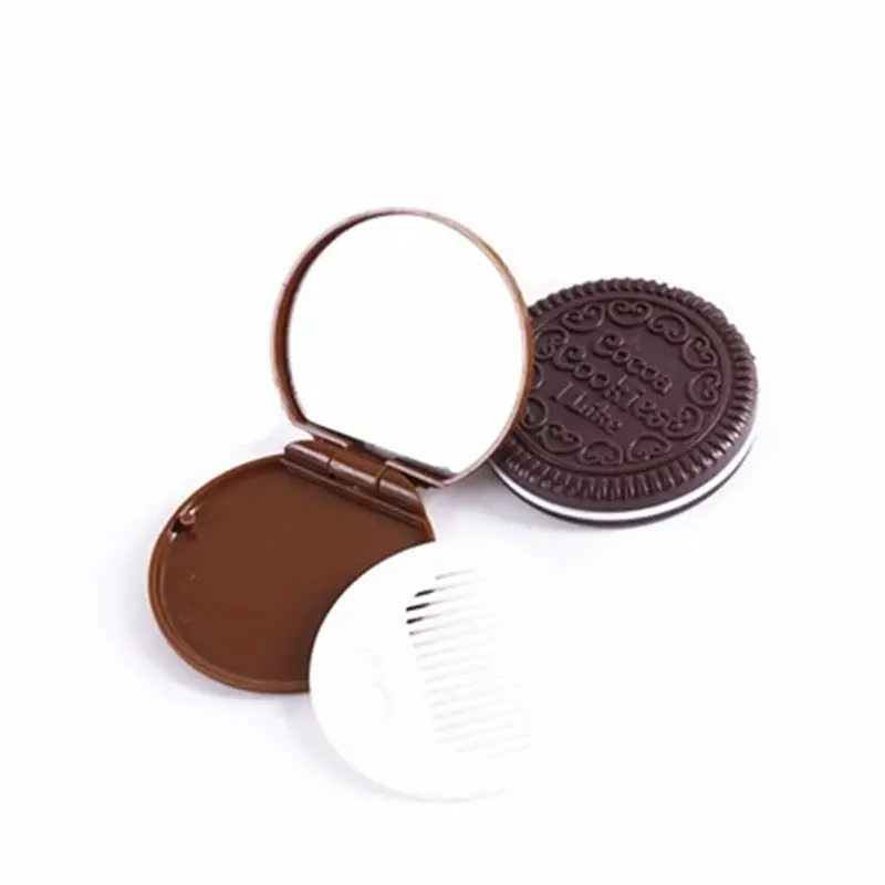 Miroir de maquillage à biscuits en forme de puce de chocolat, miroir de vanité portable de princesse mignonne, miroir rond pliant