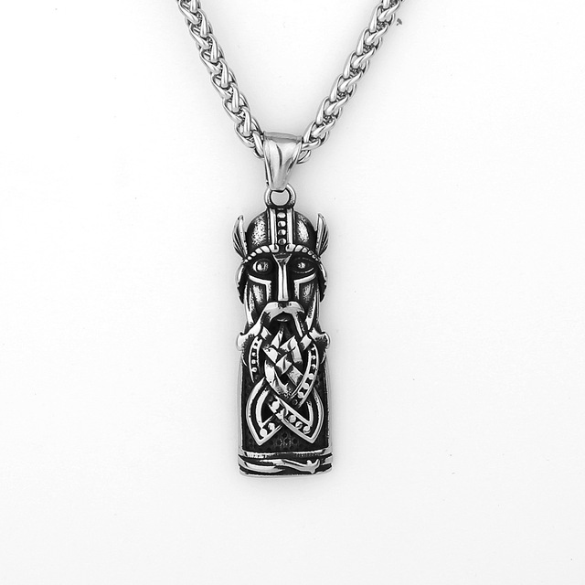 Viking Odin Portrait Warrior Stainless Steel Face Pendant Bamboo Chain Vintage Unisex Nordic Trend Necklace Men's Accessories