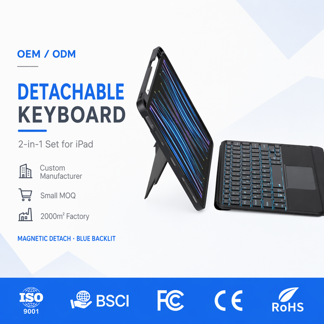 New  Wholesale Detachable USB-C Keyboard Case for iPad Pro 11 2022-2018 Touchpad RGB Backlit Customizable Language Logo HL118