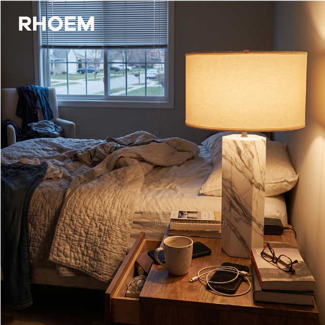 RHOEM Stone Square Table Lamp for Bedroom Bedside Table Lamp Living Room Villa Designer Lights Creative Design Designer Lighting