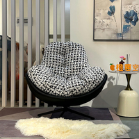 Fauteuil œuf moderne NKOL avec coussin en tissu bouclé et pieds en métal pour salon, gris à carreaux