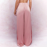 Pantalon de détente pour femme en satin respirant et doux, avec bandes latérales contrastées et cordon de serrage, coupe large