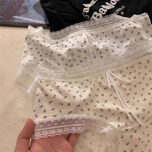 Wholesale Soft Floral Printed Combed Cotton Women Briefs Scalloped Lace Edge <strong>Tiny</strong> Bow Solid Base Daily Lingerie <strong>Panties</strong> - Product Image 3