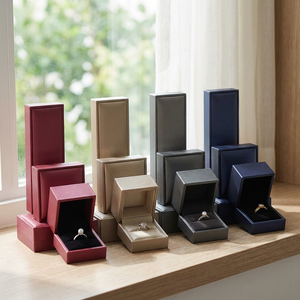 Customized Luxury Gold Silver <b>Black</b> Brushed PU Leather Jewelry <b>Box</b> Custom Logo for Ring Pendant Necklace Bracelet Packaging - Product Image 2