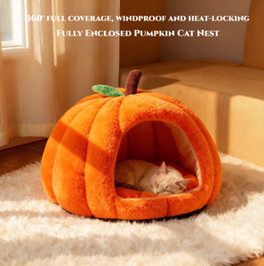 Nid pour chat en forme de citrouille, niche semi-fermée de luxe, lit confortable pour chatons, chiots, utilisation quatre saisons, chaleur estivale et hivernale - Product Image 6