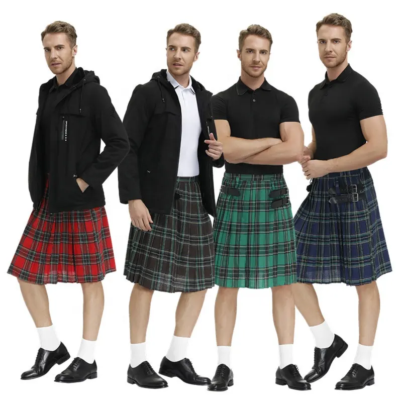 2023 nueva falda de tartán de diseñador para hombre, vestido de Festival escocés, Falda plisada a cuadros para hombre, falda para hombre, puesta en escena