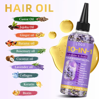 Minyak Rambut Esensial Lavender & Biotin 10 in 1 Label Pribadi Khusus, Minyak Kelapa Jojoba, Perawatan Rambut untuk Menghaluskan dan Mencerahkan