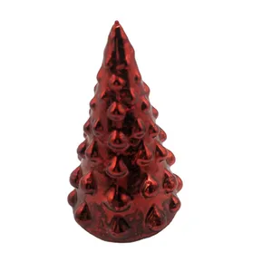Cordão de vidro vermelho operado a bateria, árvores de vidro vermelhas, em forma de árvore de natal, enfeites de vidro soprado para decoração de mesa