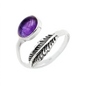 Handmade 925 Sterling Silver <b>Adjustable</b> <b>Ring</b> for Women & Girls Real Purple Amethyst Gemstone with Bezel Setting Factory Price - Product Image 1