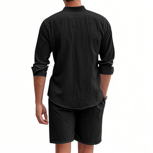 Conjunto de Dos Piezas de Verano para <span class=keywords><strong>Hombre</strong></span>, Personalizado OEM, Camisa de Lino con Botones, Pantalones Cortos de Manga Larga, Cárdigan, Atuendo Casual de Playa - Product Image 5