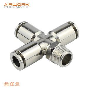 Raccord rapide pneumatique <span class=keywords><strong>PZR</strong></span>, croisillon 3/8\", 4 voies, acier inoxydable, laiton plaqué, raccord de tuyauterie - Product Image 1