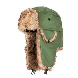 Custom Winter Trapper Hoed Met Oorflappen Vliegeniershoeden Ski Ushanka Russische Wintermuts Pluche Nepbont Trapper Hoed Met Kingesp