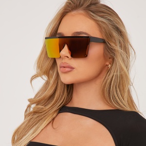 Lmamba Brand Designer Square Sun Glasses Custom Logo Oversized Black Shades Big Frame <b>Mirror</b> Sunglasses for Women Men - Product Image 2