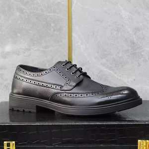 Chaussures Oxford de luxe pour hommes, en cuir véritable gravé, fabriquées à la main, à trois empiècements, avec lacets, style Goodyear, pour affaires et occasions décontractées - Product Image 5