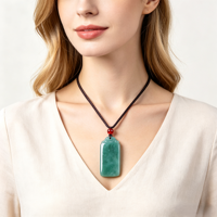 Pendentif de sécurité en jadéite birmane de qualité supérieure, jade vert naturel rectangulaire Wu Shi Pai pour cadeau de bijoux et vente en gros