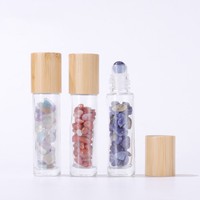 Flacon roll-on en verre transparent de 10 ml avec bille en pierre précieuse et copeau de cristal, bouchon à vis pour parfum et cosmétiques