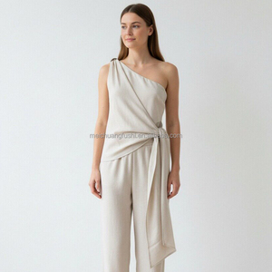 <span class=keywords><strong>Top</strong></span> <span class=keywords><strong>Asimmetrico</strong></span> Monospalla Personalizzato per Donne, Camicetta in Cotone e Lino per Signore - Product Image 1