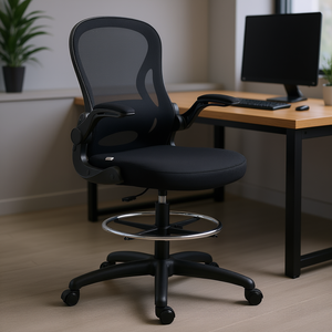 Silla de Oficina Ergonómica con Respaldo de Malla Negra, Reposapiés Ajustable, Giratoria, con Soporte Lumbar, para Uso en Estación de Trabajo de Pie - Product Image 2