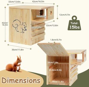 Casetta per Scoiattoli e Piccoli <span class=keywords><strong>Animali</strong></span> in Legno Resistente alle Intemperie, Extra Large con Veranda Esterna - Product Image 5