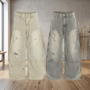 Adil Nexus Washed Distressed Straight Cargo Jeans für Herren, Loose Fit, zerrissene Denim-Hose, mittelhoher Bund, 100 % Baumwolle, atmungsaktiv, Streetwear - Product Image 2