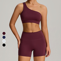 Ensemble de sport 2 pièces pour femme, été, uni, imperméable, taille élastique, avec soutien-gorge de yoga sans couture