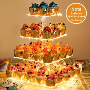 Perlengkapan Dekorasi Kue Cupcake 4 Tingkat dengan Lampu LED Grosir Pabrik, <span class=keywords><strong>Display</strong></span> Menara Akrilik untuk Ulang Tahun, Hari Ayah, Hari Valentine - Product Image 3