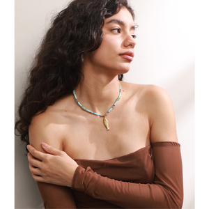 JINYOU 5343 Collar de Moda Otoñal con Cuentas de Piedra Natural Azul, Collar con Colgante en Forma de Pez Chapado en Oro sobre Acero Inoxidable - Product Image 5