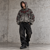Veste en jean DiZNEW personnalisée pour homme, style Cyber Sigilism, avec appliqué 3D, effet vieilli, streetwear, coupe ample