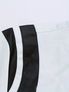 Dropshipping Chaqueta de cuero de imitación para hombre de inspiración vintage-Diseño clásico, cremallera con cuello alto, mangas largas y rayas - Product Image 5