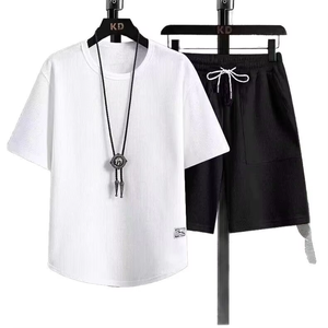 Người Đàn Ông Của Thể Thao Giản Dị Hai Mảnh Mùa Hè Thiết Lập Ngắn Tay Áo Dệt Kim Polyester In T-Shirt Thiết Lập Nổi Mô Hình Quần Short Thoáng Khí - Product Image 2