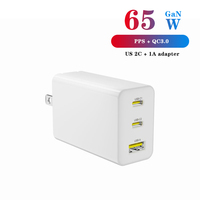 Chargeur rapide GaN 65W pour voyage, résistant au feu, tout-en-un, QC3.0 PPS PD3.0, adaptateur multi-ports USB-C/USB-A pour ordinateur portable, appareil photo, écouteurs, téléphone