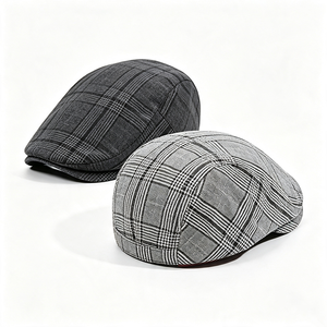 Casquette plate à carreaux pour homme, style vintage, à bord court, en tissu, pour usage quotidien et fêtes, vente en gros, personnalisation OEM ODM - Product Image 2