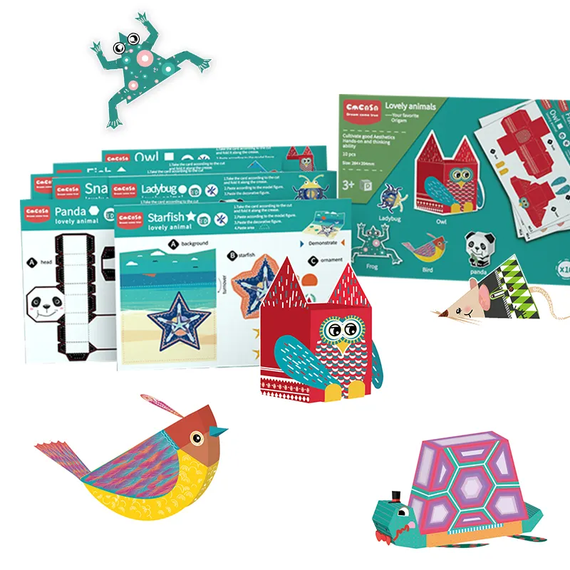 Protezione ambientale colore animale bambini fai da te manuale Origami gioco educativo singolo lato 3D pieghevole carta Origami giocattoli