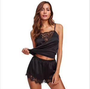 Conjunto de 2 piezas de encaje, ropa de dormir, lencería Sexy para mujer, conjuntos de camisola sedosa para <span class=keywords><strong>chicas</strong></span> calientes de verano, ropa Sexy <span class=keywords><strong>dominicana</strong></span> de punto fino - Product Image 4