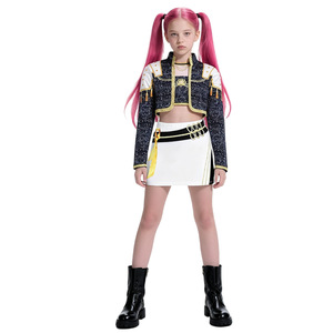 <span class=keywords><strong>K</strong></span>-pop Hunters Girl Group Halloween Demon <span class=keywords><strong>costumi</strong></span> Pop cantante cappotto ricamato Top Shorts Costume da ballo Set di abiti da scena - Product Image 6