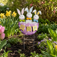 Piquets de jardin en métal robuste en forme de lapin de Pâques et d'œuf, panneau de jardin en métal pour la décoration de pelouse, patio et jardin