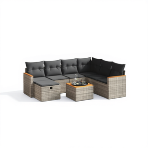 Conjunto de Sofá de Jardín de Ratán Gris con Cojines de Espuma de Alta Densidad, Muebles de Exterior de Diseño Contemporáneo, Resistentes al Agua y a los Rayos UV - Product Image 1